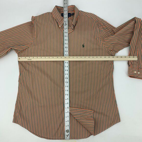 Ralph Lauren Custom Fit Shirt Mens XL Extra Large Green/Orange Striped Cotton - Picture 4 of 8